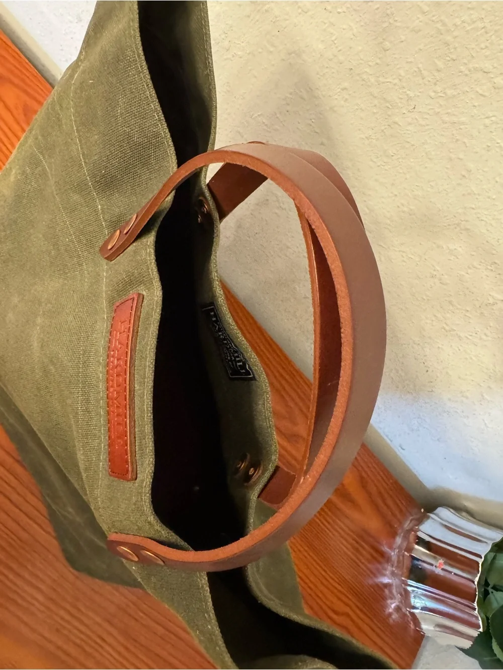 Hardmill Olive Green Waxed Canvas Duffel Tote with Brown Leather Handles